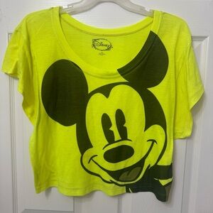 Disney Mickey Mouse Neon Yellow Crop T-Shirt Top Women’s Size Large Lightweight